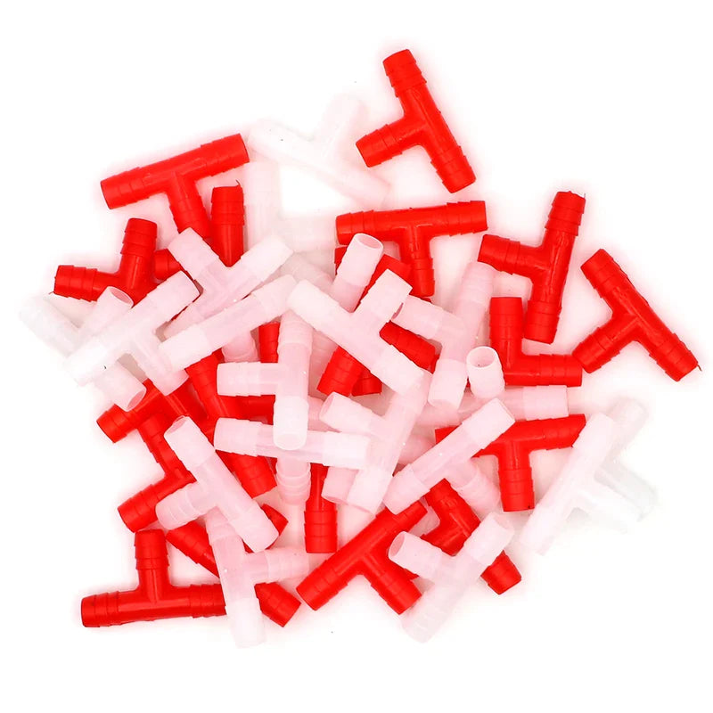 8mm Plastic Tee Tube Connector for Rabbit Chicken Quail Doves Pets Nipple Drinker Connection