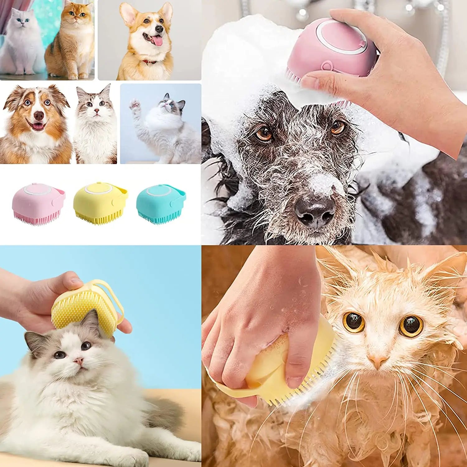 Cecuca Silicone Dog Bath Brush: Grooming & Massage Brush with Shampoo Dispenser