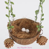 Cecuca Coconut Hanging Bird House Cage Nest with Chewing Toy Swing - Bird Supplies